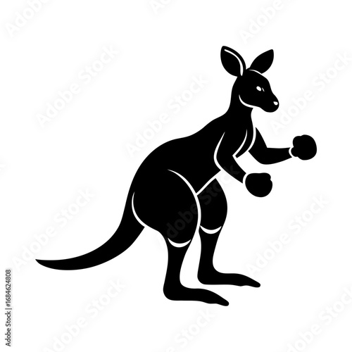 Boxing kangaroo animal mammal fighter marsupial silhouette vector illustration