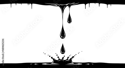 dripping liquid, black drops, ink, paint, splashes, drips, flowing, fluid, abstract, design element