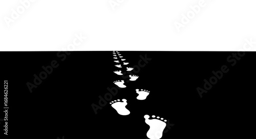 footprints in the sand, journey, path, way, travel, adventure, footprints, black and white, minimalism, graphic design