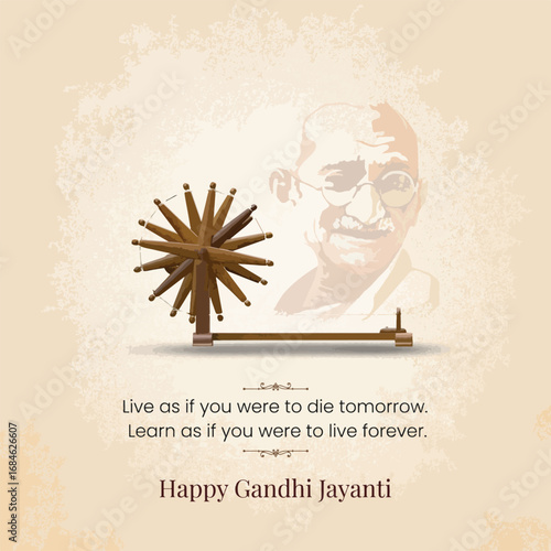 Happy Gandhi Jayanti, 2nd October with Gandhiji Charkha Illustration