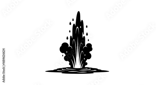 geyser eruption, water explosion, black silhouette, nature power, volcano, hot spring, powerful jet, splash, energy, force