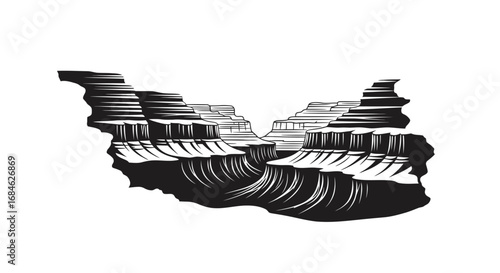 grand canyon illustration, cliffside, rock formation, nature, monochrome, black and white, steep, majestic, canyon landscape, dramatic, arizona, usa, southwest