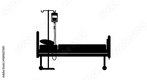 hospital bed iv drip medical treatment healthcare silhouette design