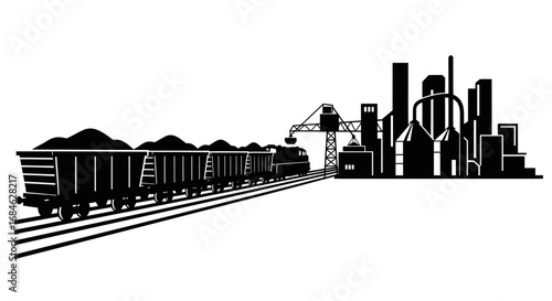 industrial cityscape freight train delivering cargo to factory