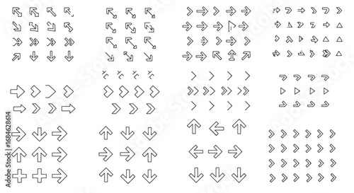 Set of various arrow icons for web design and user interface projects.