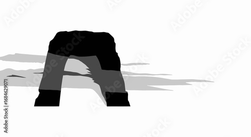 majestic arch rock silhouette, dramatic landscape, monochromatic nature scene, minimalist design