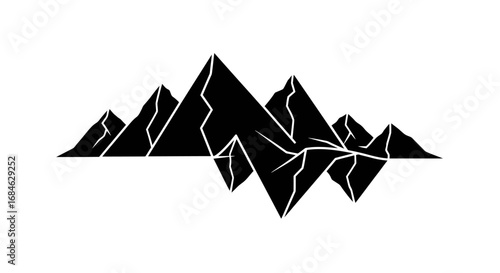 majestic black mountain range silhouette, peak, nature, minimalist graphic design, landscape, adventure, summit, cliff
