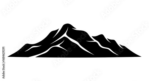 majestic black silhouette mountain peak, nature icon, graphic design element