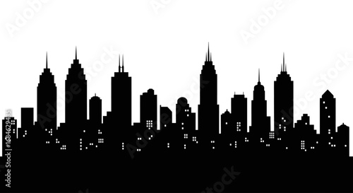 majestic cityscape silhouette urban skyline, buildings, night city