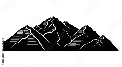 majestic mountain range silhouette, peak, cliff, nature, landscape illustration