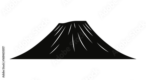 majestic volcanic mountain peak, black silhouette icon, nature illustration, simple graphic, dramatic landscape
