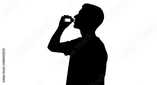 man silhouette drinking from bottle, thirsty person, black silhouette, refreshment concept