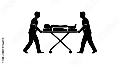 emergency stretcher, patient transportation, medical personnel, silhouette illustration, healthcare, 