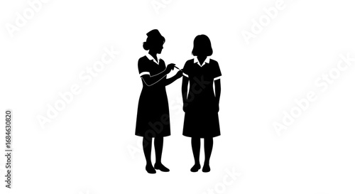 nurse giving injection, medical treatment, healthcare worker, patient, silhouette, vintage style, 