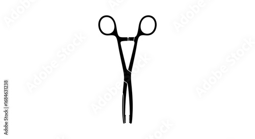 medical forceps surgical instrument clamp tool, precision equipment, black silhouette