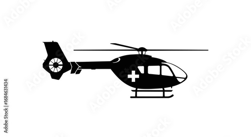 medical helicopter silhouette emergency air rescue, black and white, transportation