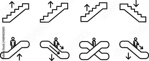 Escalator and stairs vector icons set transportation symbols public
