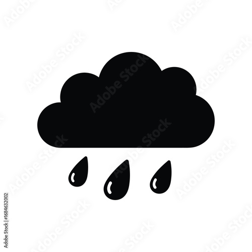Black Cloudy Weather Icon with Raindrops Symbol of Stormy Atmospheric Conditions