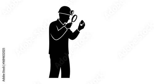 miner inspecting gemstone with magnifying glass silhouette illustration