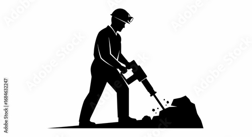 miner jackhammer silhouette powerful mining, construction, and industrial imagery