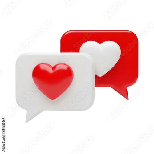  3D chat bubbles with heart symbols for love messages
