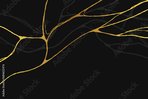 Kintsugi gold cracks background. Elegant Japanese style marble texture with golden lines.