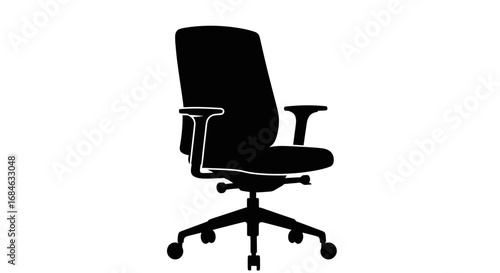 modern office chair, swivel rolling chair, ergonomic design, black silhouette, comfortable seating, adjustable height, wheels, armrests