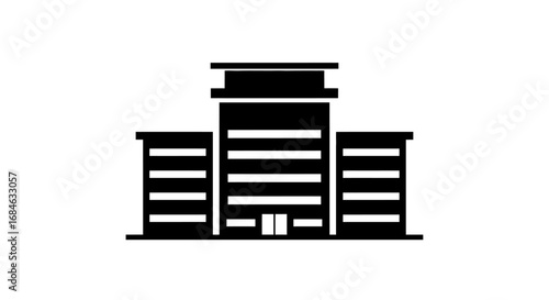 modern office building icon, minimalist corporate structure, business center, commercial real estate, cityscape, urban architecture, simple design, black and white, building facade