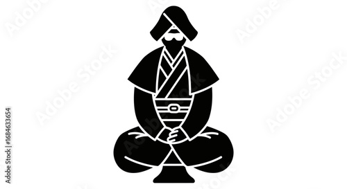 mysterious ninja in traditional kimono seated, japanese warrior, stealth, asian culture