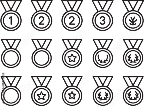 Medals of Achievement Ranking and Recognition Icon Set