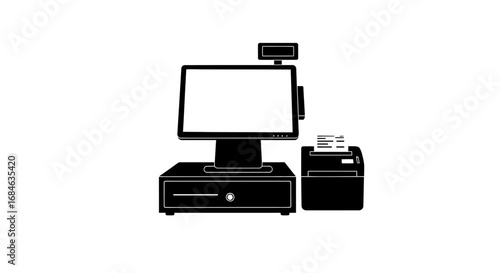 pos system icon cash register, monitor, receipt printer, retail, business