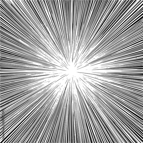Black and white radial lines emanating from a central point creating a burst effect illustration design