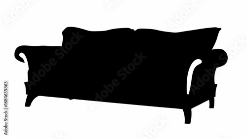 Silhouette of a classic style sofa with curved armrests and legs isolated on a white background design element | editable eps vectors
