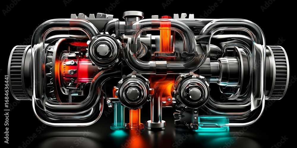 Fototapeta premium Futuristic Mechanical Engine with Neon Digital Design