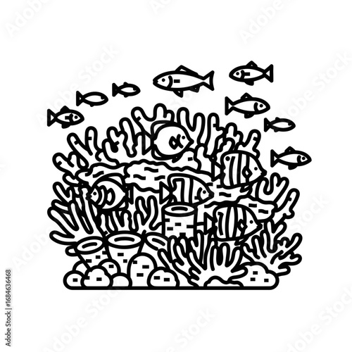 Coral reef ecosystem with various fish swimming  