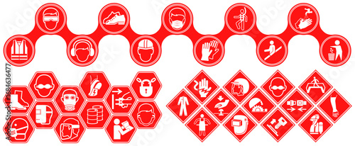 set of work safety sign. PPE required sign. Personal Protective Equipment symbol. mandatory symbol design vector illustration