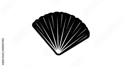 seashell illustration, black silhouette, ocean theme, coastal design, nautical graphic, simple shell, summer icon, beach element, scallop shape, marine life
