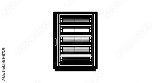 server rack icon, data center silhouette, technology illustration, network storage, minimalist design, digital equipment, secure system, powerful computing, modern infrastructure