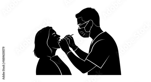 silhouette of a doctor examining a patients mouth, healthcare, medical, checkup, dentist, examination, mask, professional