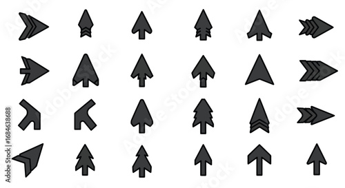 Collection of various arrow shapes and directions for graphic design and user interfaces.