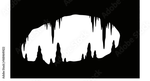 stalactite cave silhouette dark, mysterious cave interior illustration