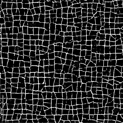 Irregular grid pattern with distorted squares and white lines on a black background creating an abstract design