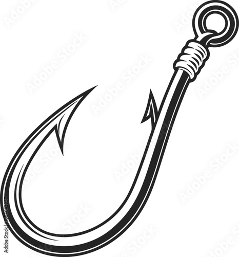 Black fishing hook with sharp point and eyelet angling