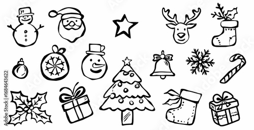 Simple Handdrawn Christmas Decoration Doodle Elements Set Clip Art