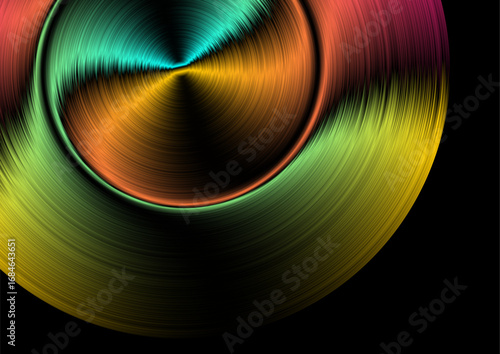 Multicolored holographic glitched circle with flowing metallic gradient, abstract background. Vector futuristic design