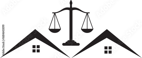 House and property law firm logo concept with balanced scales