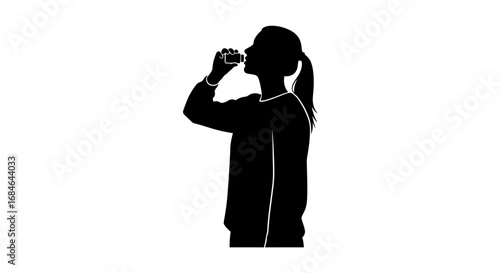 woman silhouette drinking water bottle, refreshment, thirst, healthy lifestyle, hydration