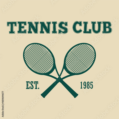 Vintage sporty typography california beverly hills athletics tennis club slogan print with tennis racket and ball retro illustration for graphic tee t shirt or sweatshirt poster - Vector