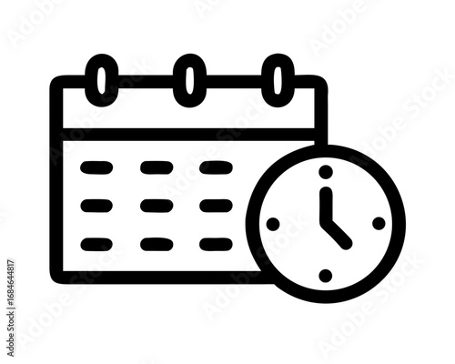 Time and Date Icon: A crisp, minimalist icon of a calendar paired with a clock, symbolizing the essential intersection of time and schedule. Perfectly representing appointments, deadlines.