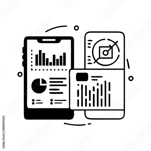 Business analytics and data visualization on mobile devices icon